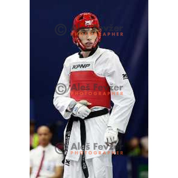 Lin Kovacic (SLO) competes in Men’s Taekwondo -68 kg category at Mediterranean Games in Oran, Algeria on July 3, 2022