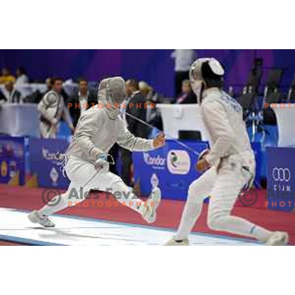 Tei Zorz Zavirsek (SLO) competes in Men’s Sabre Individual at Mediterranean Games in Oran, Algeria on July 3, 2022