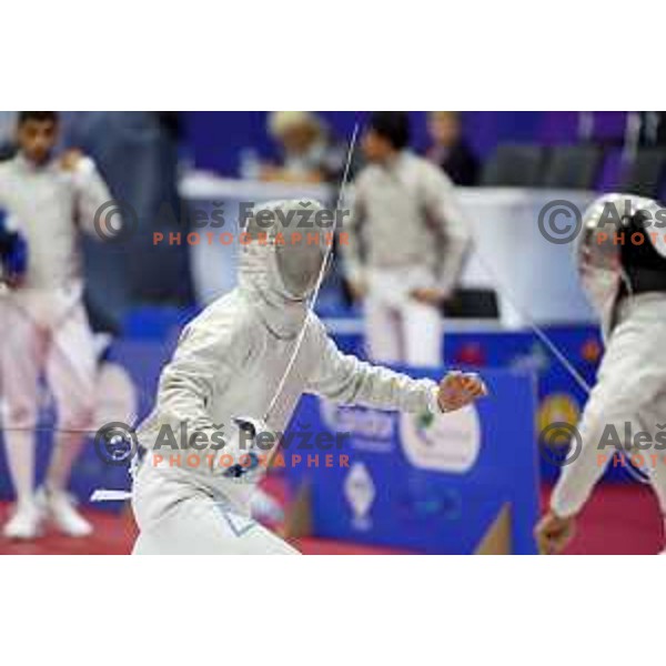 Tei Zorz Zavirsek (SLO) competes in Men’s Sabre Individual at Mediterranean Games in Oran, Algeria on July 3, 2022
