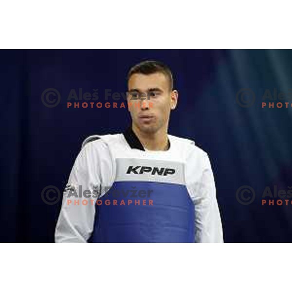 Patrik Divkovic (SLO) competes in Men’s Taekwondo +80 kg category at Mediterranean Games in Oran, Algeria on July 3, 2022