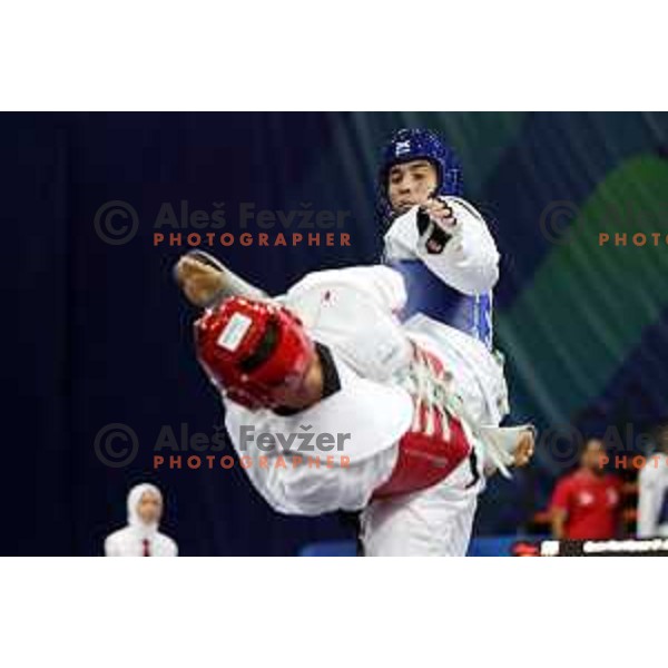 Patrik Divkovic (SLO) competes in Men’s Taekwondo +80 kg category at Mediterranean Games in Oran, Algeria on July 3, 2022
