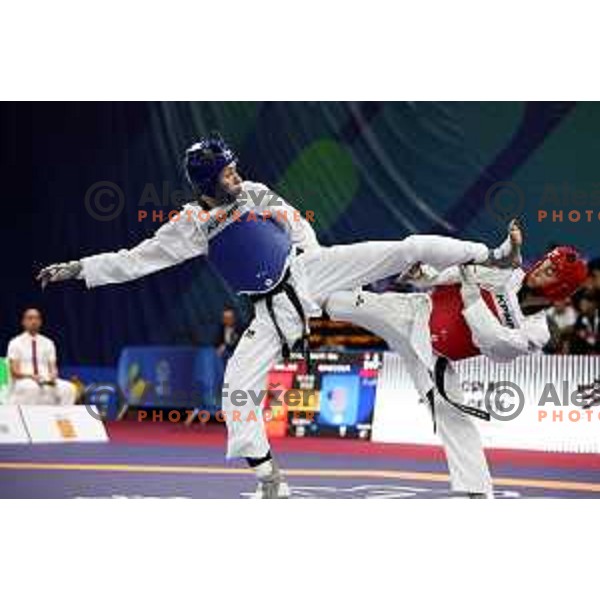 Lin Kovacic (SLO) competes in Men’s Taekwondo -68 kg category at Mediterranean Games in Oran, Algeria on July 3, 2022