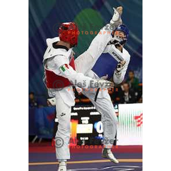 Patrik Divkovic (SLO) competes in Men’s Taekwondo +80 kg category at Mediterranean Games in Oran, Algeria on July 3, 2022