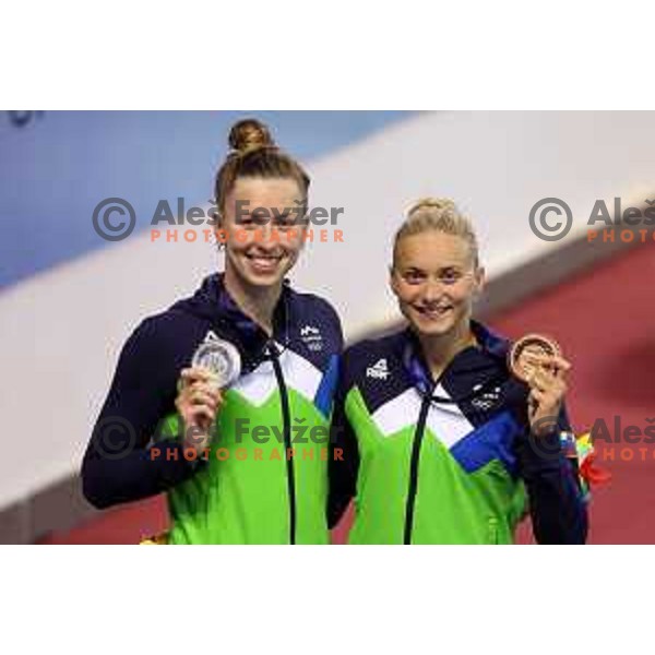 Janja Segel and Neza Klancar with medals at swimming competition at Mediterranean Games in Oran, Algeria on July 3, 2022