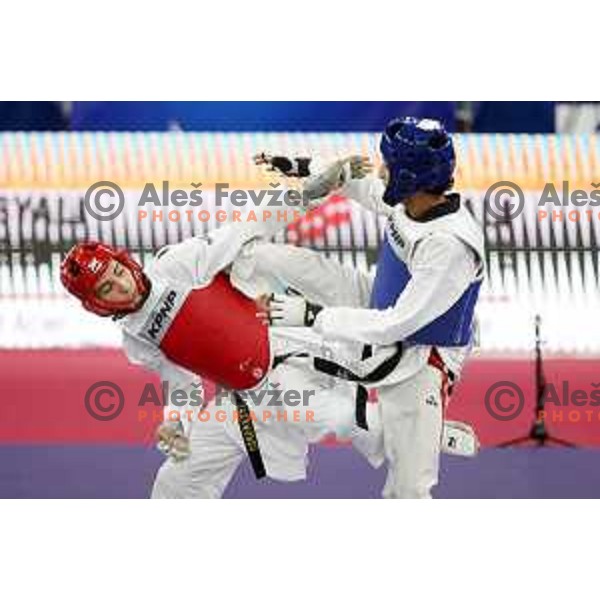 Domen Molj (SLO) competes in Men’s Taekwondo -58 kg category at Mediterranean Games in Oran, Algeria on July 4, 2022