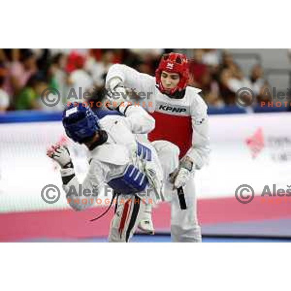 Domen Molj (SLO) competes in Men’s Taekwondo -58 kg category at Mediterranean Games in Oran, Algeria on July 4, 2022