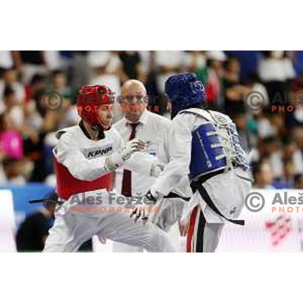 Domen Molj (SLO) competes in Men’s Taekwondo -58 kg category at Mediterranean Games in Oran, Algeria on July 4, 2022