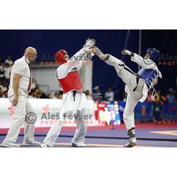 Domen Molj (SLO) competes in Men’s Taekwondo -58 kg category at Mediterranean Games in Oran, Algeria on July 4, 2022