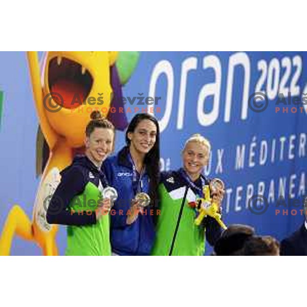 Janja Segel and Neza Klancar with medals at swimming competition at Mediterranean Games in Oran, Algeria on July 3, 2022