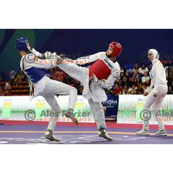 Domen Molj (SLO) competes in semi-final of Men’s Taekwondo -58 kg category at Mediterranean Games in Oran, Algeria on July 4, 2022