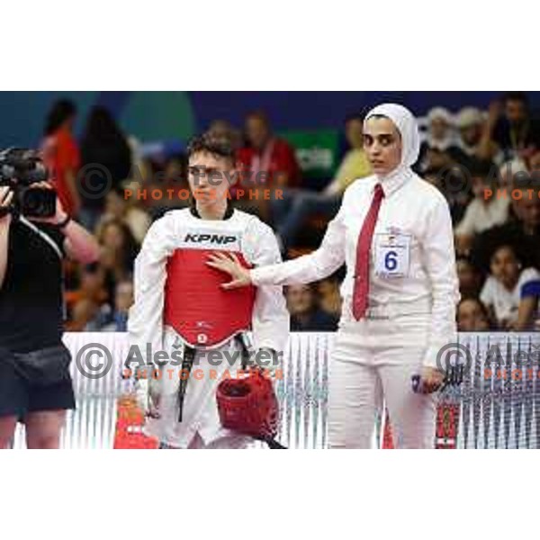 Domen Molj (SLO) competes in semi-final of Men’s Taekwondo -58 kg category at Mediterranean Games in Oran, Algeria on July 4, 2022