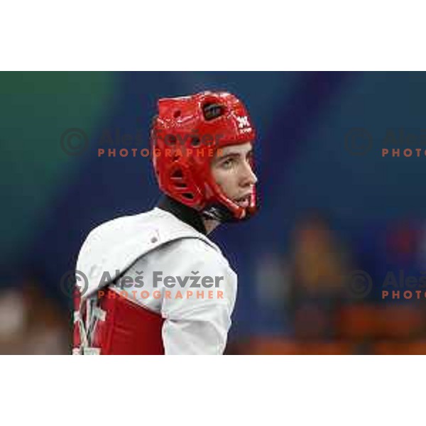 Domen Molj (SLO) competes in semi-final of Men’s Taekwondo -58 kg category at Mediterranean Games in Oran, Algeria on July 4, 2022