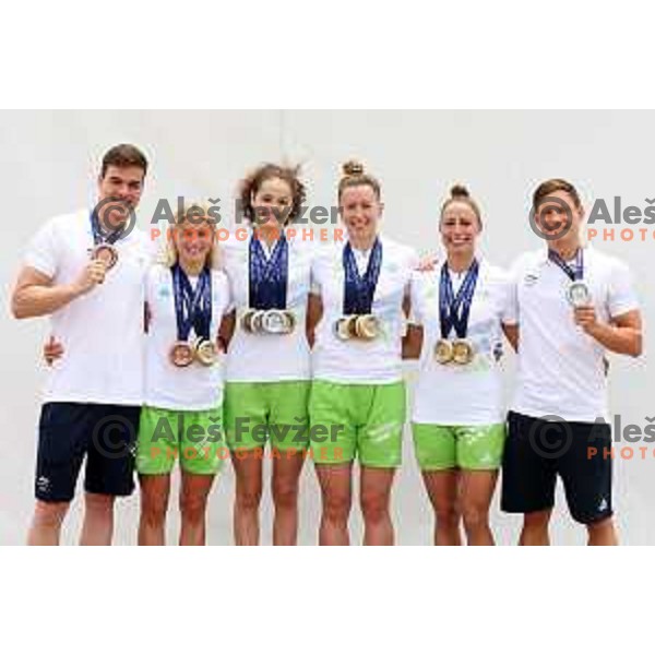 Peter John Stevens, Neza Klancar, Katja Fain, Janja Segel, Tjasa Pintar, Anze Fers Erzen with medals in swimming at Mediterranean Games in Oran, Algeria on July 5, 2022