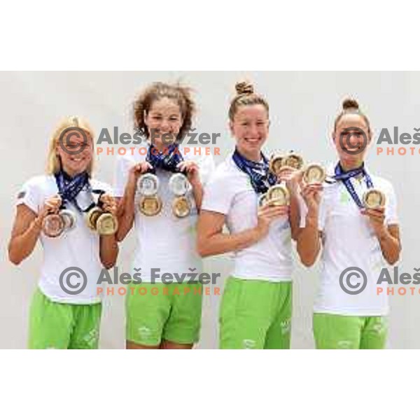 Neza Klancar, Katja Fain, Janja Segel, Tjasa Pintar with medals in swimming at Mediterranean Games in Oran, Algeria on July 5, 2022