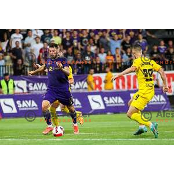 Roko Baturina in action during UEFA Champions League qualifier between Maribor (SLO) and Shakhtyor Soligorsk (BLR) in Ljudski vrt, Maribor, Slovenia on July 6, 2022