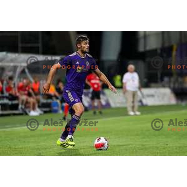 Rok Kronaveter in action during UEFA Champions League qualifier between Maribor (SLO) and Shakhtyor Soligorsk (BLR) in Ljudski vrt, Maribor, Slovenia on July 6, 2022