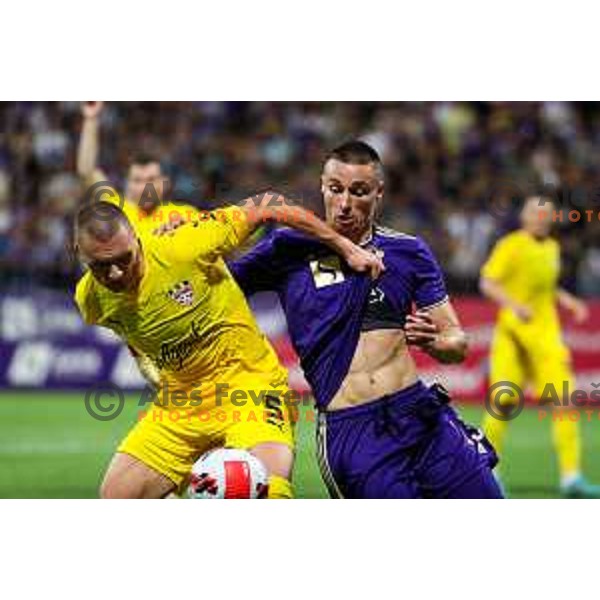 Rok Sirk in action during UEFA Champions League qualifier between Maribor (SLO) and Shakhtyor Soligorsk (BLR) in Ljudski vrt, Maribor, Slovenia on July 6, 2022