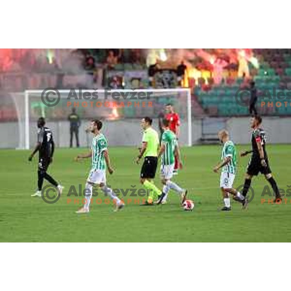 in action during UEFA Conference league qualifier between Olimpija and Differdange in SRC Stozice, Ljubljana, Slovenia on July 7, 2022