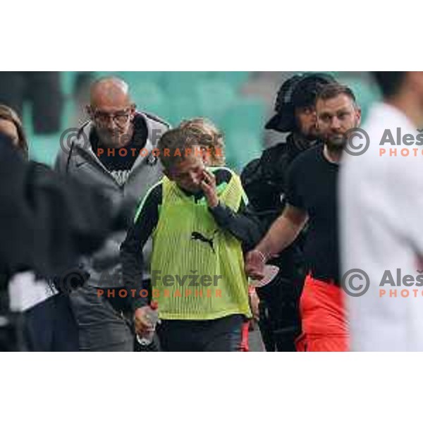 in action during UEFA Conference league qualifier between Olimpija and Differdange in SRC Stozice, Ljubljana, Slovenia on July 7, 2022