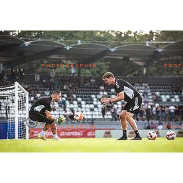 Matko Obradovic and Ales Luk during warmup prior to UEFA Conference league qualifier match between Mura and Sfintul Gheorghe in Murska Sobota, Fazanerija, Slovenia on July 14, 2022. Photo: Jure Banfi/www.alesfevzer.com