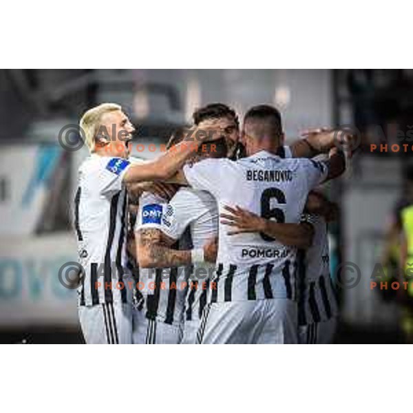 Tio Cipot and other players of Mura celebrating during UEFA Conference league qualifier match between Mura and Sfintul Gheorghe in Murska Sobota, Fazanerija, Slovenia on July 14, 2022. Photo: Jure Banfi/www.alesfevzer.com