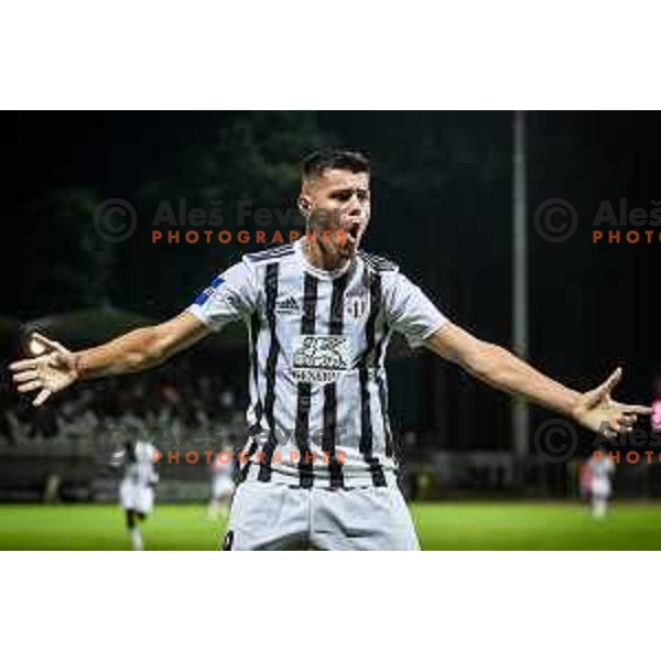 Mirlind Daku celebrating during UEFA Conference league qualifier match between Mura and Sfintul Gheorghe in Murska Sobota, Fazanerija, Slovenia on July 14, 2022. Photo: Jure Banfi/www.alesfevzer.com