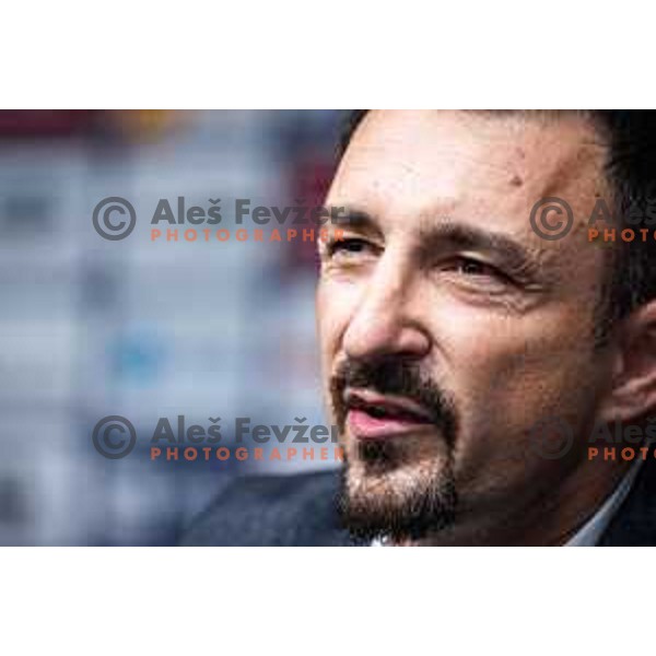 Nermin Basic, head coach of Radomlje at the press conference during Prva liga Telemach football match between Maribor and Radomlje in Ljudski vrt, Maribor, Slovenia on July 16, 2022. Photo: Jure Banfi/www.alesfevzer.com