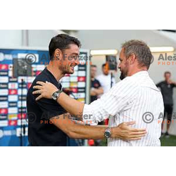 Albert Riera, head coach of Olimpija and Damir Contala at Prva Liga Telemach 2022-2023 football match between Olimpija and Mura in SRC Stozice, Ljubljana, Slovenia on July 17, 2022