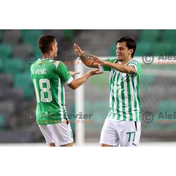 Mario Kvesic and Almedin Ziljkic in action during Prva Liga Telemach 2022-2023 football match between Olimpija and Mura in SRC Stozice, Ljubljana, Slovenia on July 17, 2022