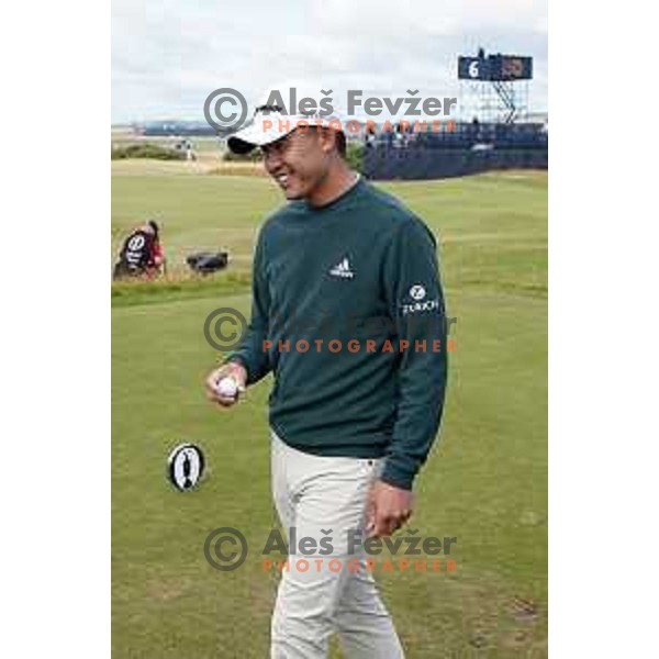 Colin Morikawa (USA) at Old course St.Andrews links during 150th Open practice round in Scotland on July 13, 2022 