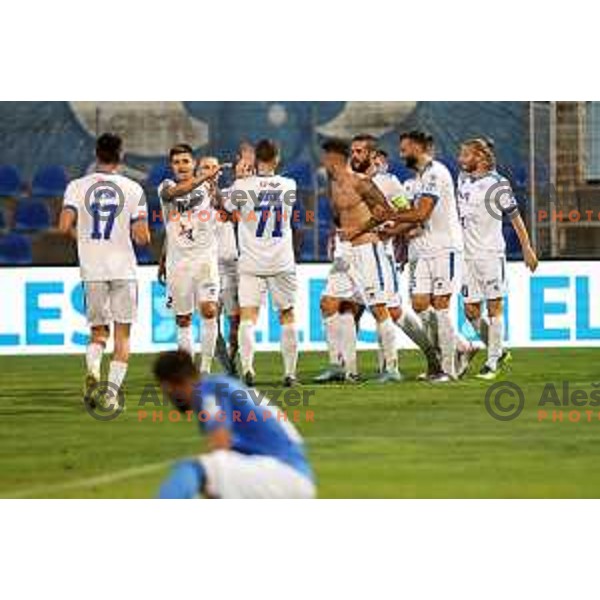 Luka Vekic and players of Gorica celebrate goal during Prva Liga Telemach 2022-2023 football match between Gorica and Bravo in Gorica, Slovenia on July 18, 2022