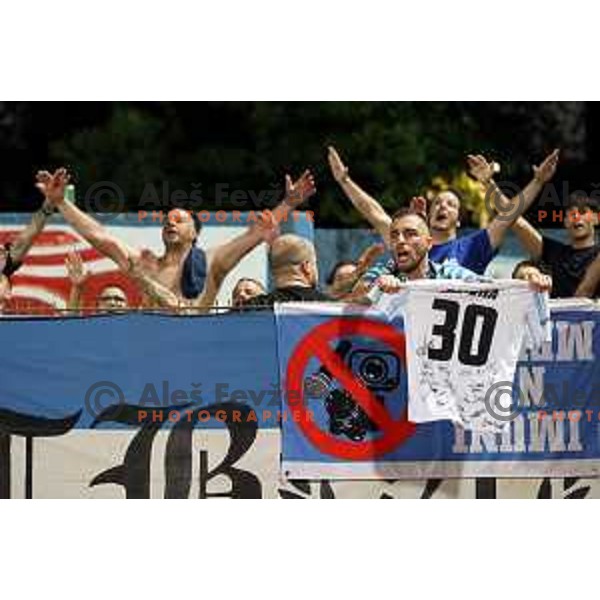 Fans of Gorica in action during Prva Liga Telemach 2022-2023 football match between Gorica and Bravo in Gorica, Slovenia on July 18, 2022