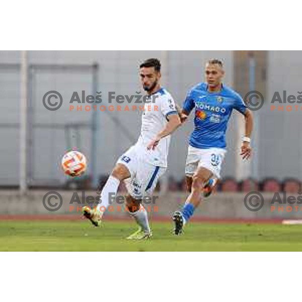 Darko Hrka and Ivan Saranic in action during Prva Liga Telemach 2022-2023 football match between Gorica and Bravo in Gorica, Slovenia on July 18, 2022