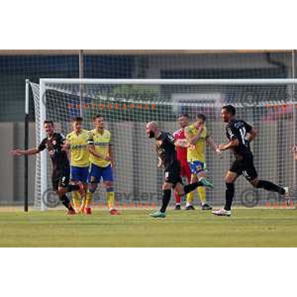 Tunahan Cicek and players of Vaduz celebrate goal during UEFA Conference League Qualifier between Koper (SLO) and Vaduz (LIE) at Arena Bonifika, Koper, Slovenia on July 21, 2022