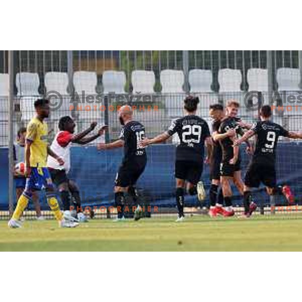 Tunahan Cicek and players of Vaduz celebrate goal during UEFA Conference League Qualifier between Koper (SLO) and Vaduz (LIE) at Arena Bonifika, Koper, Slovenia on July 21, 2022