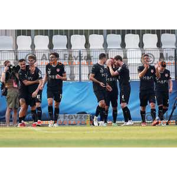 Tunahan Cicek and players of Vaduz celebrate goal during UEFA Conference League Qualifier between Koper (SLO) and Vaduz (LIE) at Arena Bonifika, Koper, Slovenia on July 21, 2022