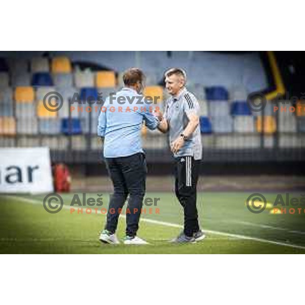 Miran Srebrnic, head coach of Gorica and Radovan Karanovic, head coach of Maribor during Prva liga Telemach football match between Maribor and Gorica in Ljudski vrt, Maribor, Slovenia on July 23, 2022. Photo: Jure Banfi/www.alesfevzer.com