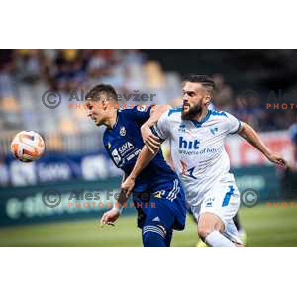 Nino Zugelj vs Nejc Mevlja in action during Prva liga Telemach football match between Maribor and Gorica in Ljudski vrt, Maribor, Slovenia on July 23, 2022. Photo: Jure Banfi/www.alesfevzer.com