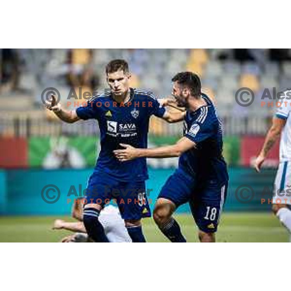 Nino Zugelj and Roko Baturina celebrating during Prva liga Telemach football match between Maribor and Gorica in Ljudski vrt, Maribor, Slovenia on July 23, 2022. Photo: Jure Banfi/www.alesfevzer.com