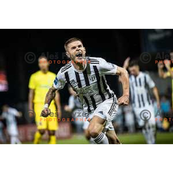 Luka Bobicanec celebrating during Prva liga Telekom football match between Mura and Domzale in Fazanerija, Murska Sobota, Slovenia on July 24, 2022. Photo: Jure Banfi