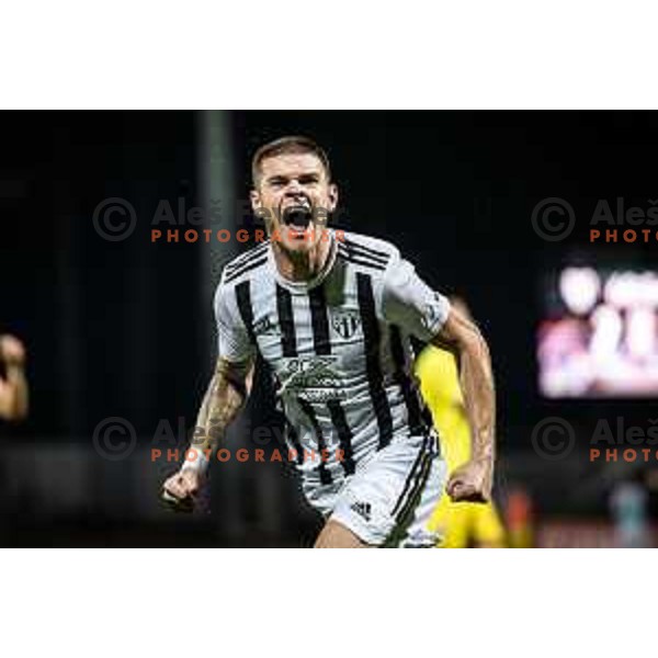 Luka Bobicanec celebrating during Prva liga Telekom football match between Mura and Domzale in Fazanerija, Murska Sobota, Slovenia on July 24, 2022. Photo: Jure Banfi
