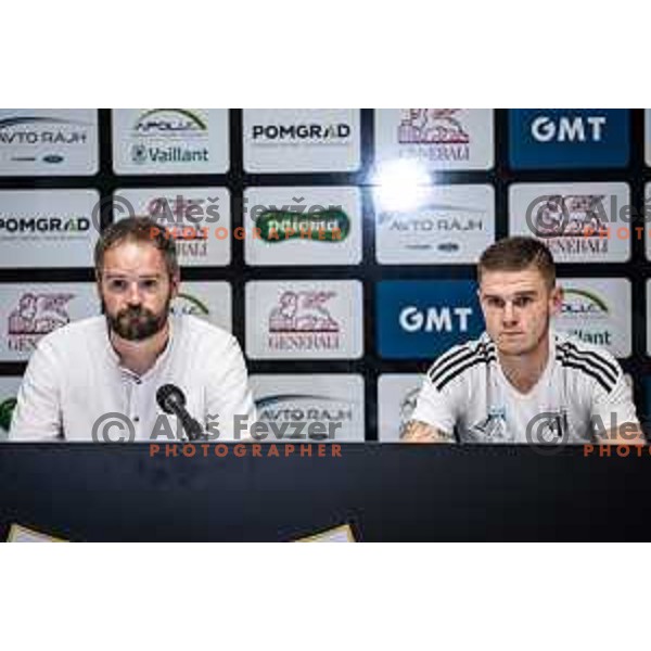 Damir Contala, head coach of Mura and Luka Bobicanec at the press conference during Prva liga Telekom football match between Mura and Domzale in Fazanerija, Murska Sobota, Slovenia on July 24, 2022. Photo: Jure Banfi