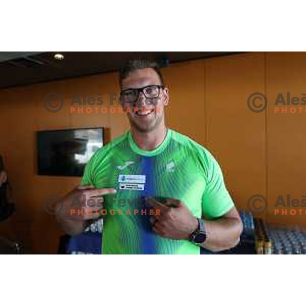 Kristjan Ceh, World Champion in discus from Oregon 2022 during press conference of Slovenian Athletics Federation in Ljubljana, Slovenia on July 25, 2022