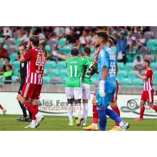 Mario Kvesic celebrates goal in action during UEFA Conference league qualifyer between Olimpija and Sepsi OSK in Arena Stozice, Ljubljana, Slovenia on July 28, 2022