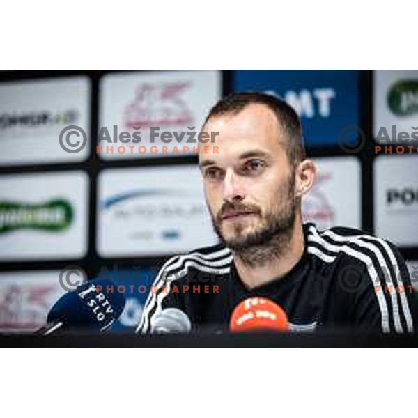 Ziga Kous at the press conference during UEFA Conference league qualifier football match between NS Mura and Saint Patrick’s Athletic in Fazanerija, Murska Sobota, Slovenia on July 28, 2022. Photo: Jure Banfi