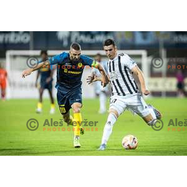 Nino Kouter vs Mihael Klepac in action during Prva liga Telemach football match between Celje and Mura in Arena z’dezele, Celje, Slovenia on July 31, 2022. Photo: Jure Banfi