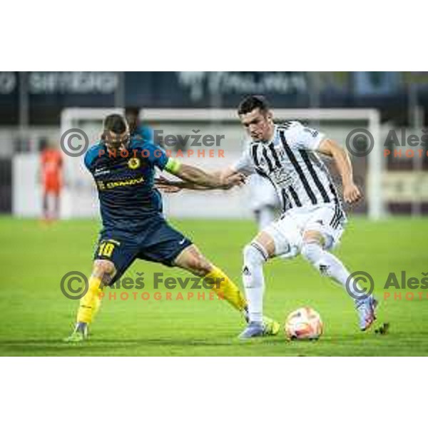 Nino Kouter vs Mihael Klepac in action during Prva liga Telemach football match between Celje and Mura in Arena z’dezele, Celje, Slovenia on July 31, 2022. Photo: Jure Banfi