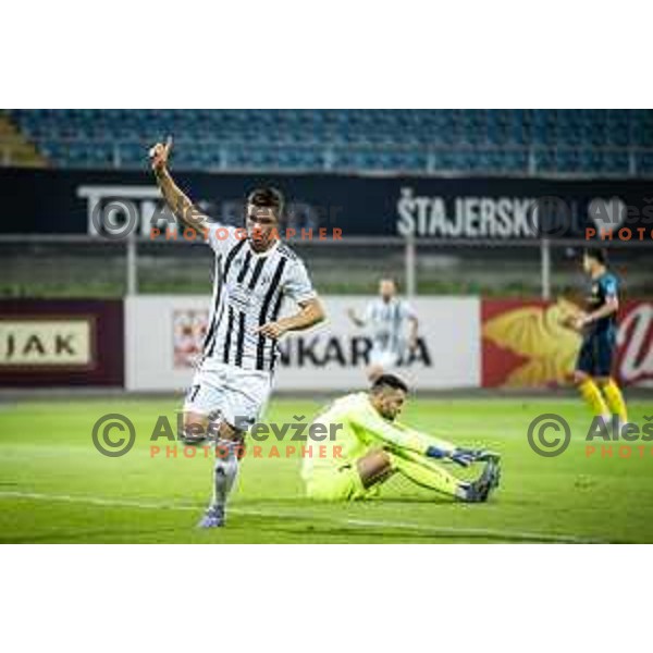 Mihael Klepac celebrating during Prva liga Telemach football match between Celje and Mura in Arena z’dezele, Celje, Slovenia on July 31, 2022. Photo: Jure Banfi