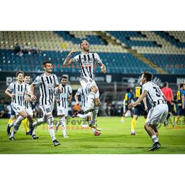Nikola Petkovic and Matic Marusko celebrating during Prva liga Telemach football match between Celje and Mura in Arena z’dezele, Celje, Slovenia on July 31, 2022. Photo: Jure Banfi