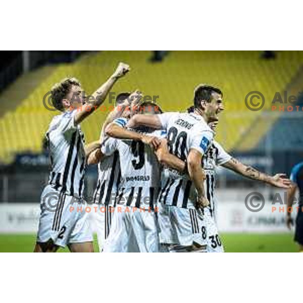 Kai Cipot, Nikola Petkovic celebrating during Prva liga Telemach football match between Celje and Mura in Arena z’dezele, Celje, Slovenia on July 31, 2022. Photo: Jure Banfi